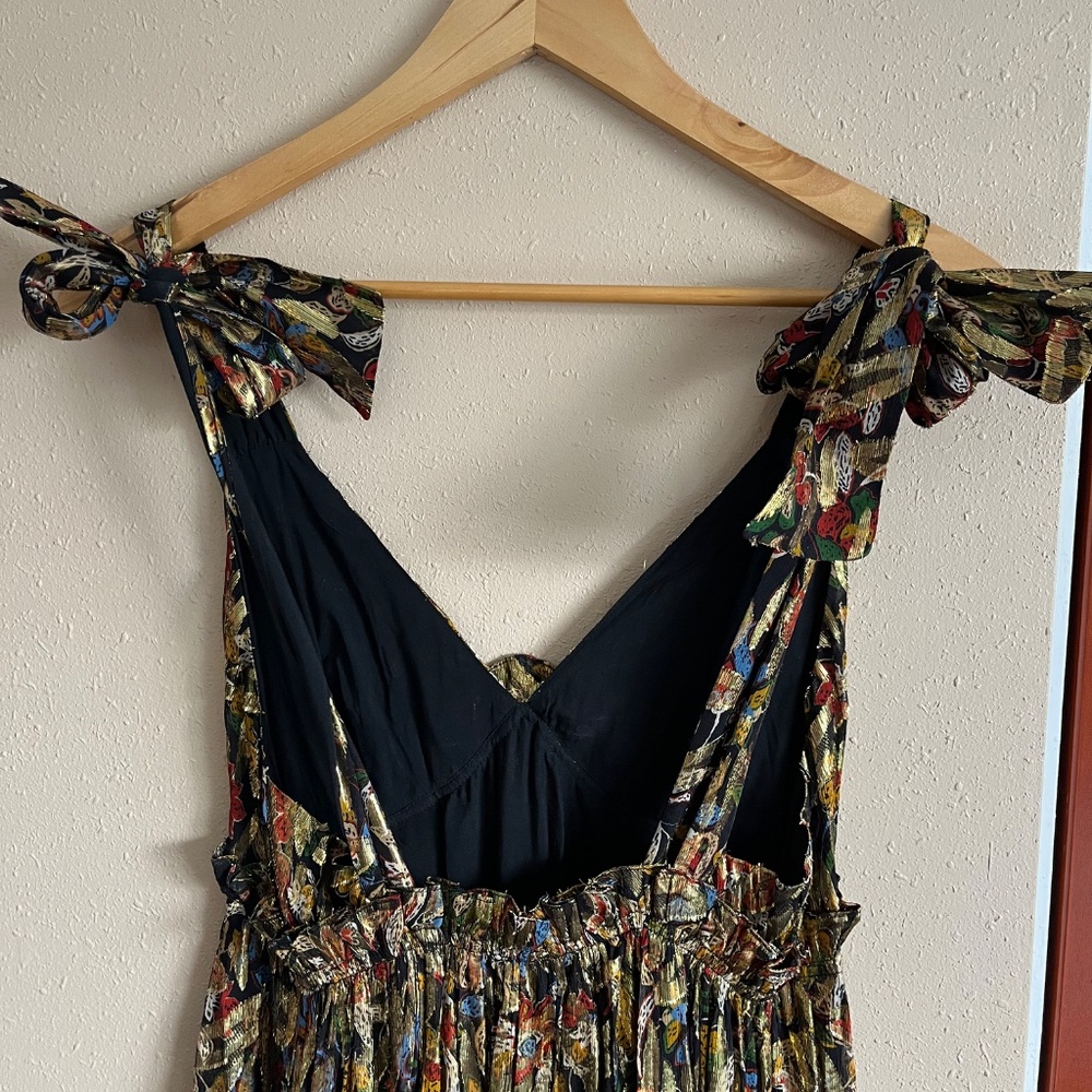 ⚜️Sézane elegant maxi length tie strap gown metallic gold size 38 - Picture 7 of 9